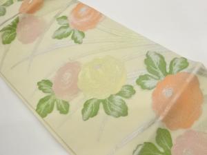 紗 万寿菊に草葉模様織出し名古屋帯